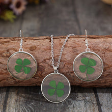 Load image into Gallery viewer, Lucky Clover Alloy Acrylic Earrings and Necklace Jewelry Set
