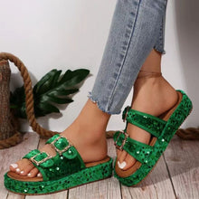 Carregar imagem no visualizador da galeria, Sequin Trim Open Toe Sandals
