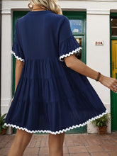 Load image into Gallery viewer, Contrast Trim Notched Short Sleeve Mini Dress
