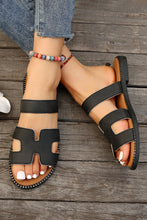 Carregar imagem no visualizador da galeria, Black Cut Out H Shape Band PU Leather Slippers
