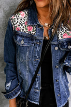 Carregar imagem no visualizador da galeria, Mixed Print Distressed Button Front Denim Jacket
