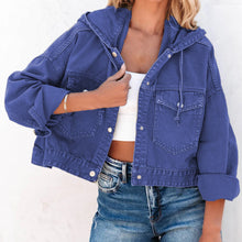 Carregar imagem no visualizador da galeria, Hooded Dropped Shoulder Denim Jacket
