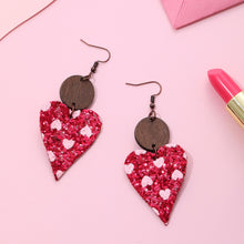 Carregar imagem no visualizador da galeria, PU Leather Iron Hook Sequin Heart Earrings
