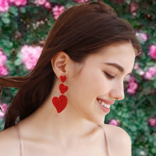 Carregar imagem no visualizador da galeria, Bead Stainless Steel Heart Dangle Earrings
