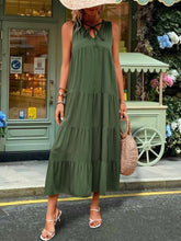 Load image into Gallery viewer, Tiered Tie Neck  Midi Dress
