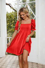 Load image into Gallery viewer, Ruched Square Neck Flounce Sleeve Mini Dress
