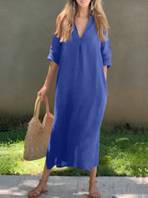 Carregar imagem no visualizador da galeria, Full Size Notched Half Sleeve Midi Dress
