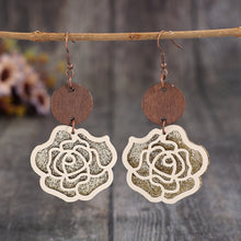 Carregar imagem no visualizador da galeria, Wooden Alloy Rose Shape Dangle Earrings
