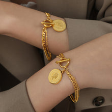 Load image into Gallery viewer, Coin Pendant Toggle clasp 18K Gold-Plated Bracelet
