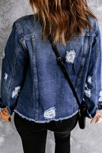 Carregar imagem no visualizador da galeria, Mixed Print Distressed Button Front Denim Jacket
