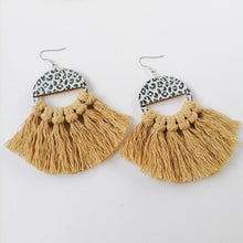 Load image into Gallery viewer, Tassel Detail Leopard Drop Earrings
