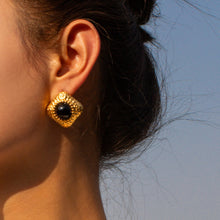 Carregar imagem no visualizador da galeria, Square Stainless Steel Natural Black Onyx Earring
