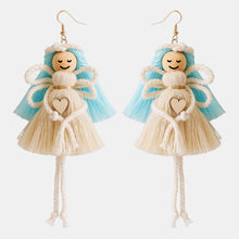 Load image into Gallery viewer, Wood Cotton Cord Brass Angel Dangle Earrings
