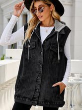 Carregar imagem no visualizador da galeria, Drawstring Pocketed Button Up Sleeveless Denim Jacket
