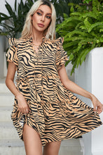 Load image into Gallery viewer, Ruffled Animal Print Tie Neck Mini Dress
