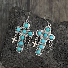 Carregar imagem no visualizador da galeria, Artificial Turquoise Cross Shape Earrings
