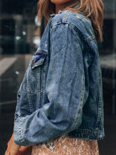 Carregar imagem no visualizador da galeria, Button Up  Collared Neck Distressed Denim Jacket
