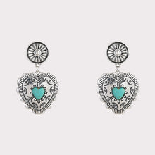 Carregar imagem no visualizador da galeria, Artificial Turquoise Heart Dangle Earrings
