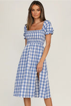 Load image into Gallery viewer, Full Size Slit Plaid Short Sleeve Midi Dress
