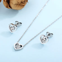 Load image into Gallery viewer, Inlaid Zircon Heart Necklace, Bracelet and Stud Earrings Jewelry Set
