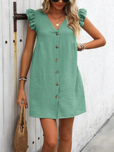 Carregar imagem no visualizador da galeria, Button Up V-Neck Cap Sleeve Mini Dress
