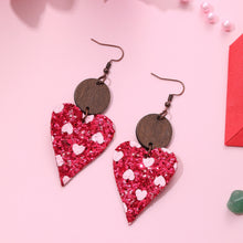 Load image into Gallery viewer, PU Leather Iron Hook Sequin Heart Earrings
