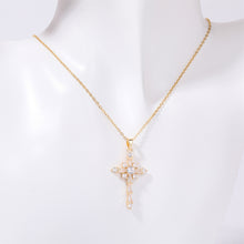 Carregar imagem no visualizador da galeria, Stainless Steel Inlaid Zircon Cross Necklace
