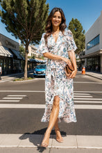 Load image into Gallery viewer, High-Low Printed Surplice Flutter Sleeve Midi Dress
