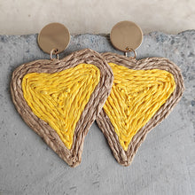 Load image into Gallery viewer, Raffia Grass Heart Teardrop Earrings
