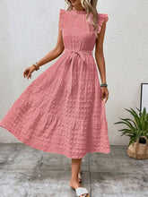 Load image into Gallery viewer, Tied Ruffled Cap Sleeve Midi Dress
