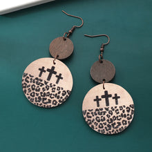 Load image into Gallery viewer, Wooden Cutout Leopard Dangle Earrings
