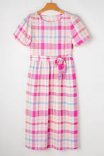 Load image into Gallery viewer, Tied Plaid Round Neck Short Sleeve Dress
