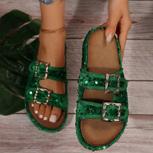 Carregar imagem no visualizador da galeria, Sequin Trim Open Toe Sandals
