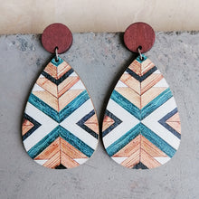 Load image into Gallery viewer, Geometric Wood Teardrop Earrings
