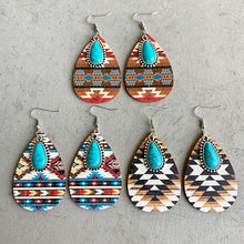 Carregar imagem no visualizador da galeria, Turquoise Teardrop Shape Wooden Dangle Earrings
