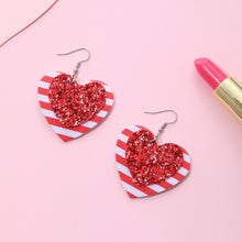 Load image into Gallery viewer, PU Leather Iron Hook Sequin Heart Earrings
