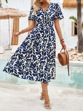 Load image into Gallery viewer, Printed Surplice Short Sleeve Midi Dress
