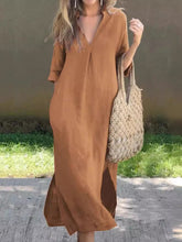 Carregar imagem no visualizador da galeria, Full Size Notched Half Sleeve Midi Dress
