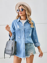 Carregar imagem no visualizador da galeria, Distressed Raw Hem Dropped Shoulder Denim Jacket
