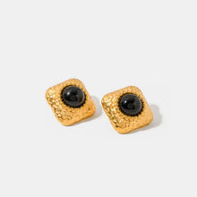 Carregar imagem no visualizador da galeria, Square Stainless Steel Natural Black Onyx Earring
