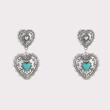 Load image into Gallery viewer, Artificial Turquoise Heart Dangle Earrings
