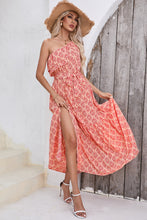 Load image into Gallery viewer, Slit Printed Single Shoulder Tie Waist Dress
