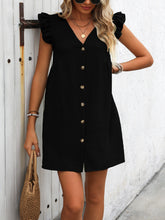 Carregar imagem no visualizador da galeria, Button Up V-Neck Cap Sleeve Mini Dress
