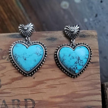 Load image into Gallery viewer, Artificial Turquoise Alloy Heart Dangle Earrings
