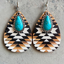 Carregar imagem no visualizador da galeria, Turquoise Teardrop Shape Wooden Dangle Earrings
