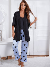 Load image into Gallery viewer, Cami, Robe, and Printed Pants Pajama Set
