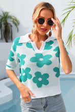 Load image into Gallery viewer, Floral Johnny Collar Half Sleeve Knit Top
