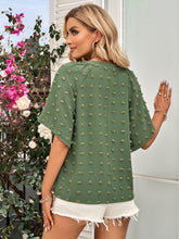 Load image into Gallery viewer, Swiss Dot Notched Neck Flare Sleeve Blouse
