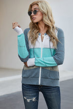 Load image into Gallery viewer, Zip-Up Raglan Sleeve Openwork Hooded Cardigan
