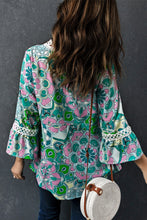 Load image into Gallery viewer, Floral Spliced Lace V-Neck Flare Sleeve Blouse
